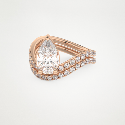 Pear Curved Shank & Pave Lab Grown Diamond Engagement Ring