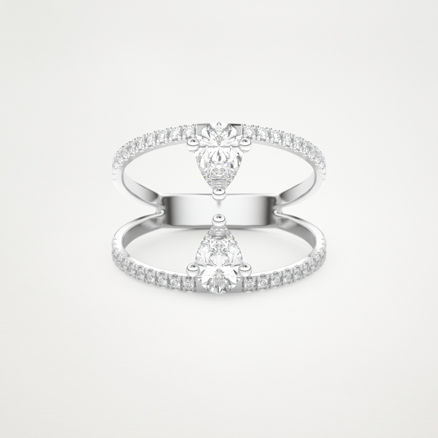 Pear Two Stone & Pave Lab Grown Diamond Engagement Ring