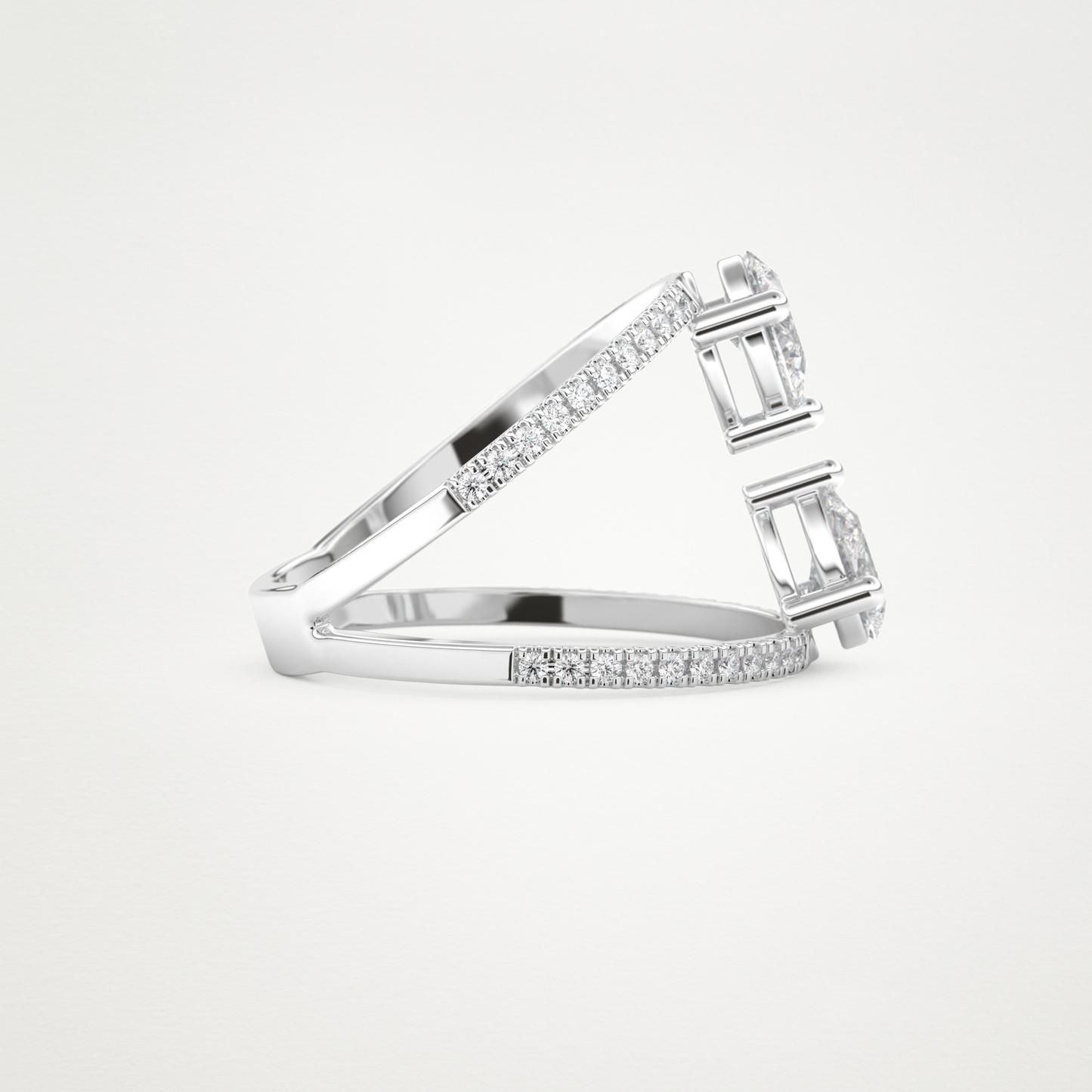 Pear Two Stone & Pave Lab Grown Diamond Engagement Ring