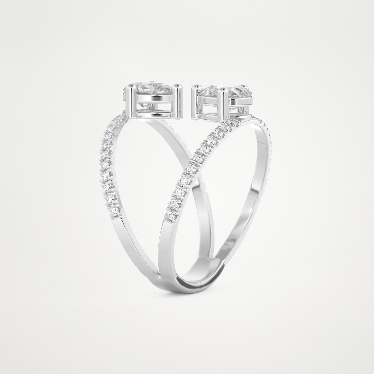 Pear Two Stone & Pave Lab Grown Diamond Engagement Ring