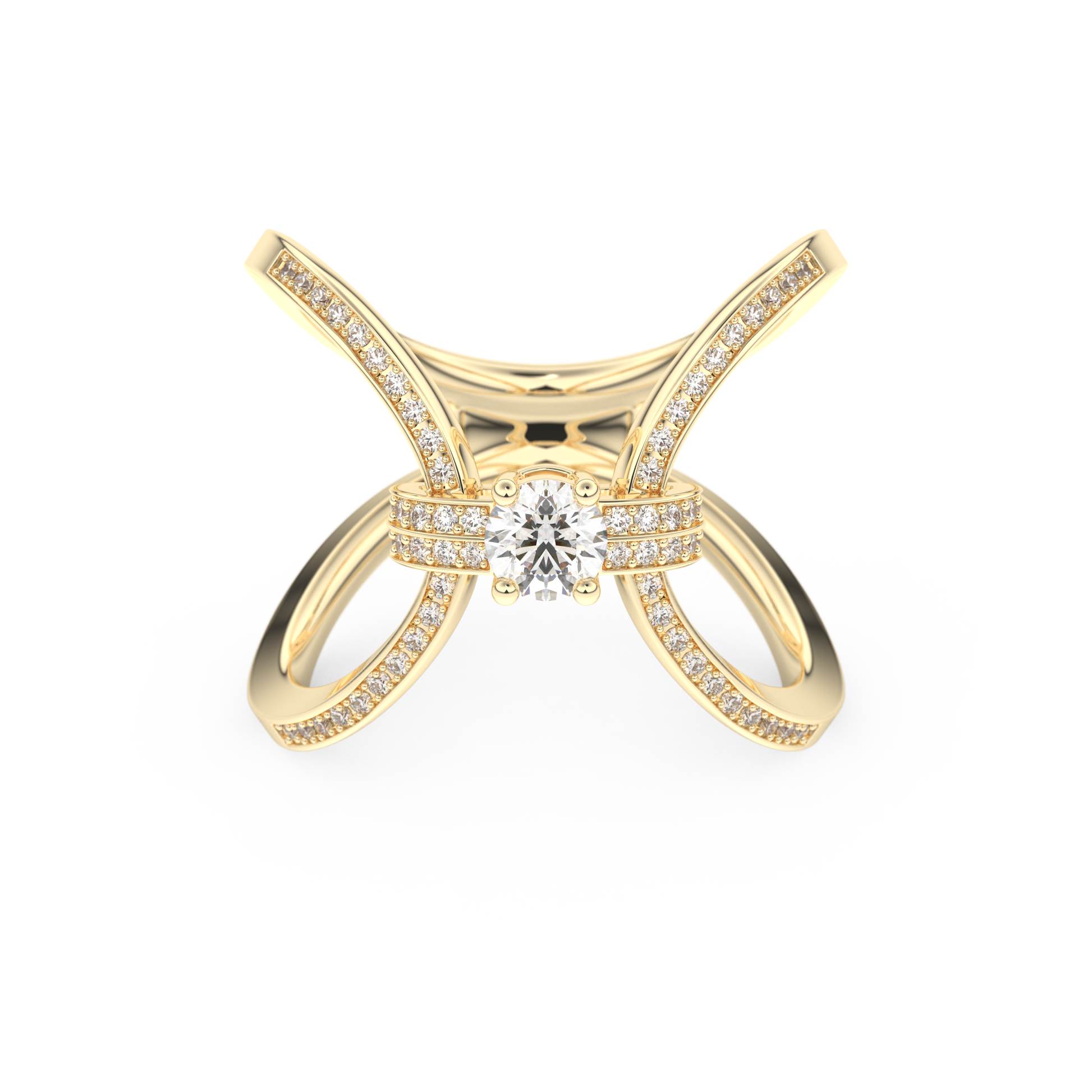 Round Curved Shank & Pave Lab Grown Diamond Engagement Ring