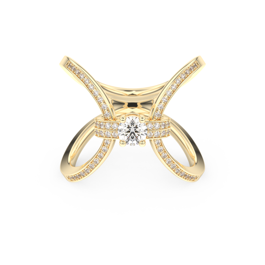 Round Curved Shank & Pave Lab Grown Diamond Engagement Ring