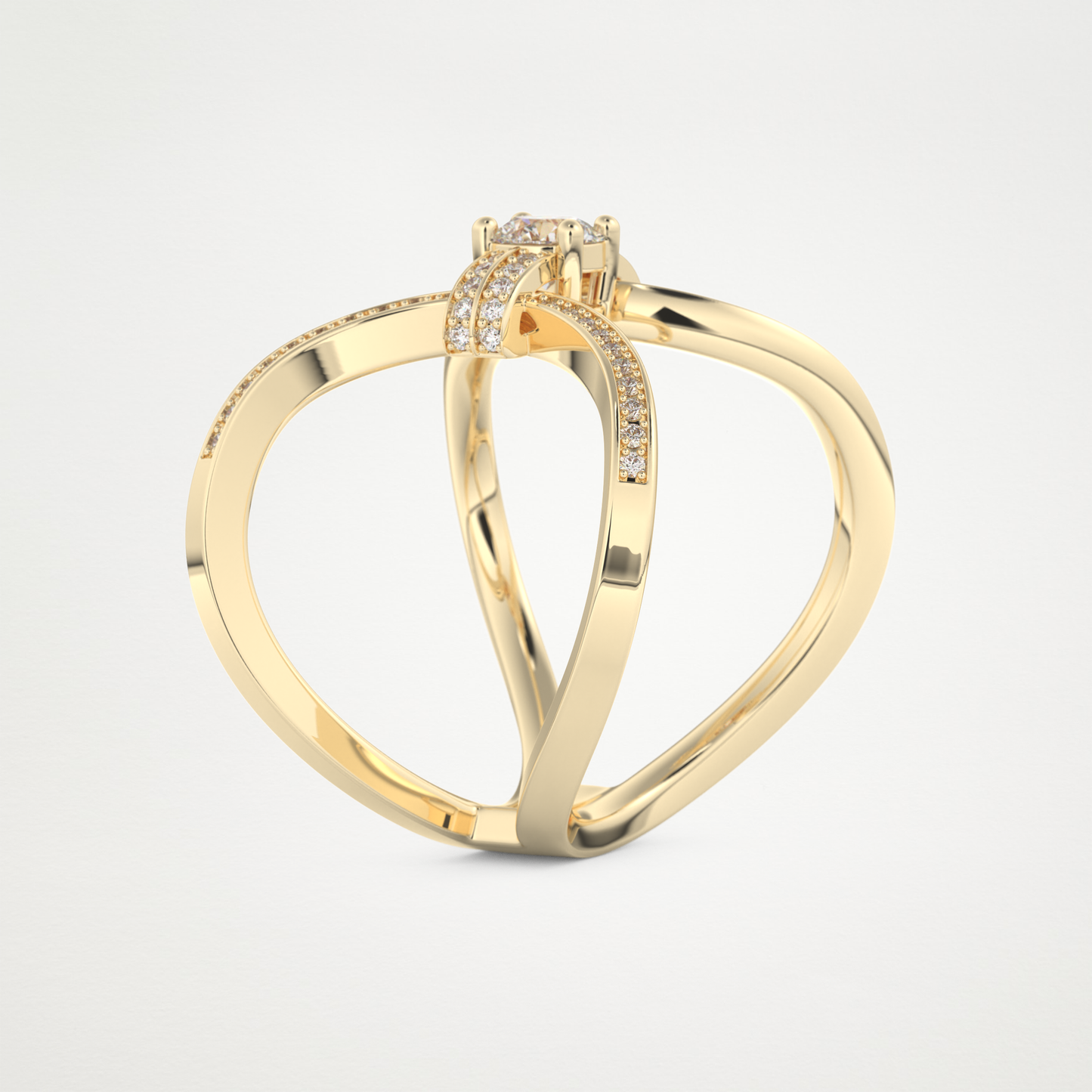 Round Curved Shank & Pave Lab Grown Diamond Engagement Ring
