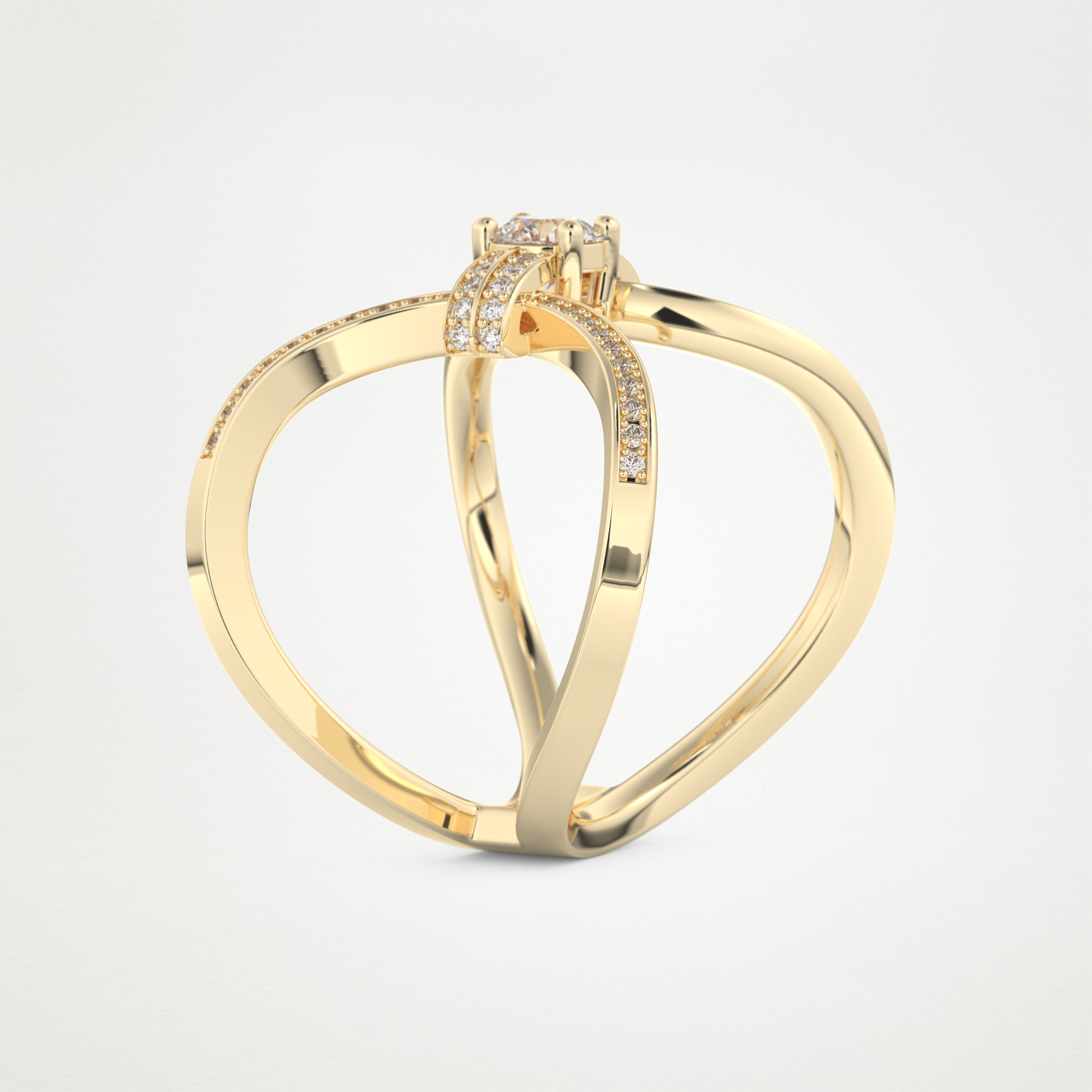 Round Curved Shank & Pave Lab Grown Diamond Engagement Ring