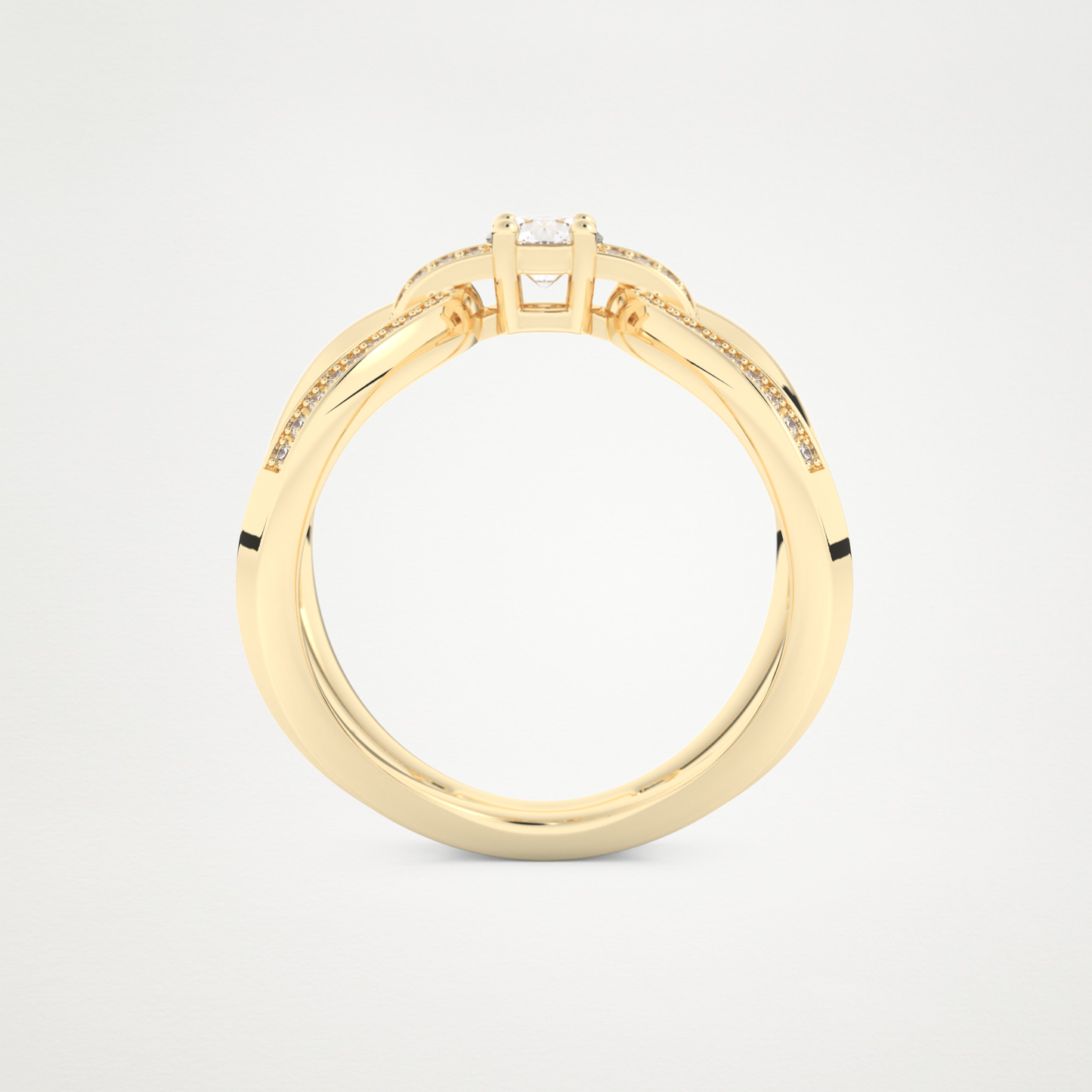 Round Curved Shank & Pave Lab Grown Diamond Engagement Ring