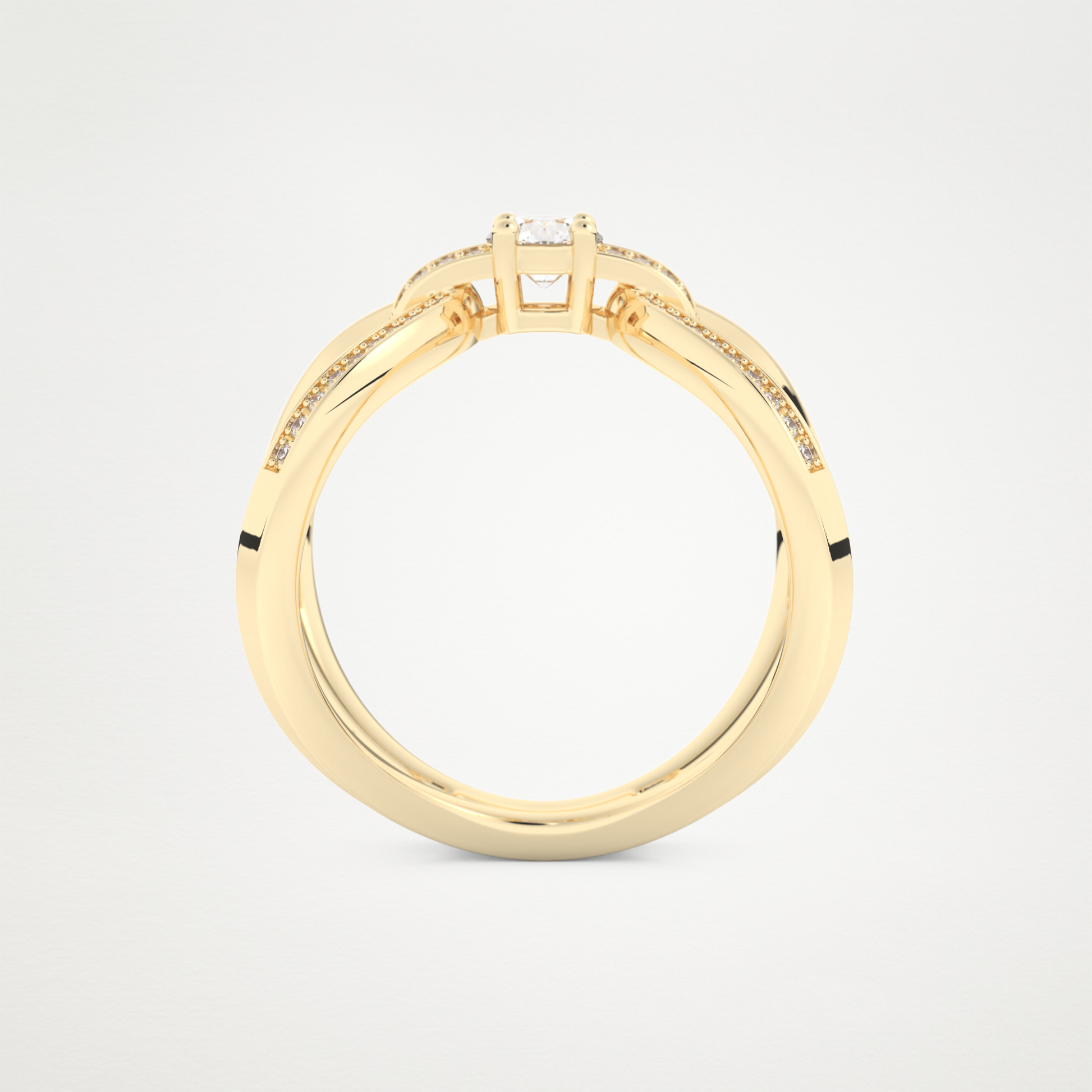 Round Curved Shank & Pave Lab Grown Diamond Engagement Ring