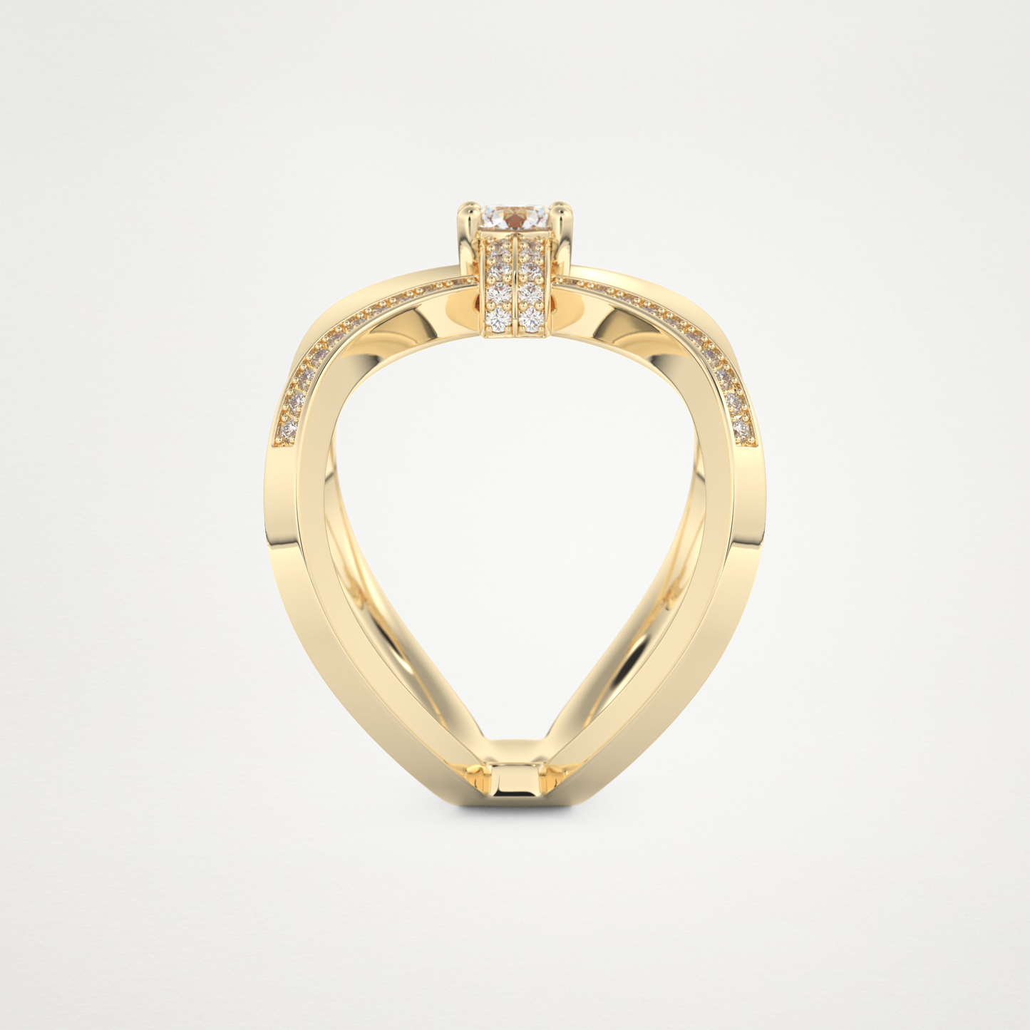 Round Curved Shank & Pave Lab Grown Diamond Engagement Ring