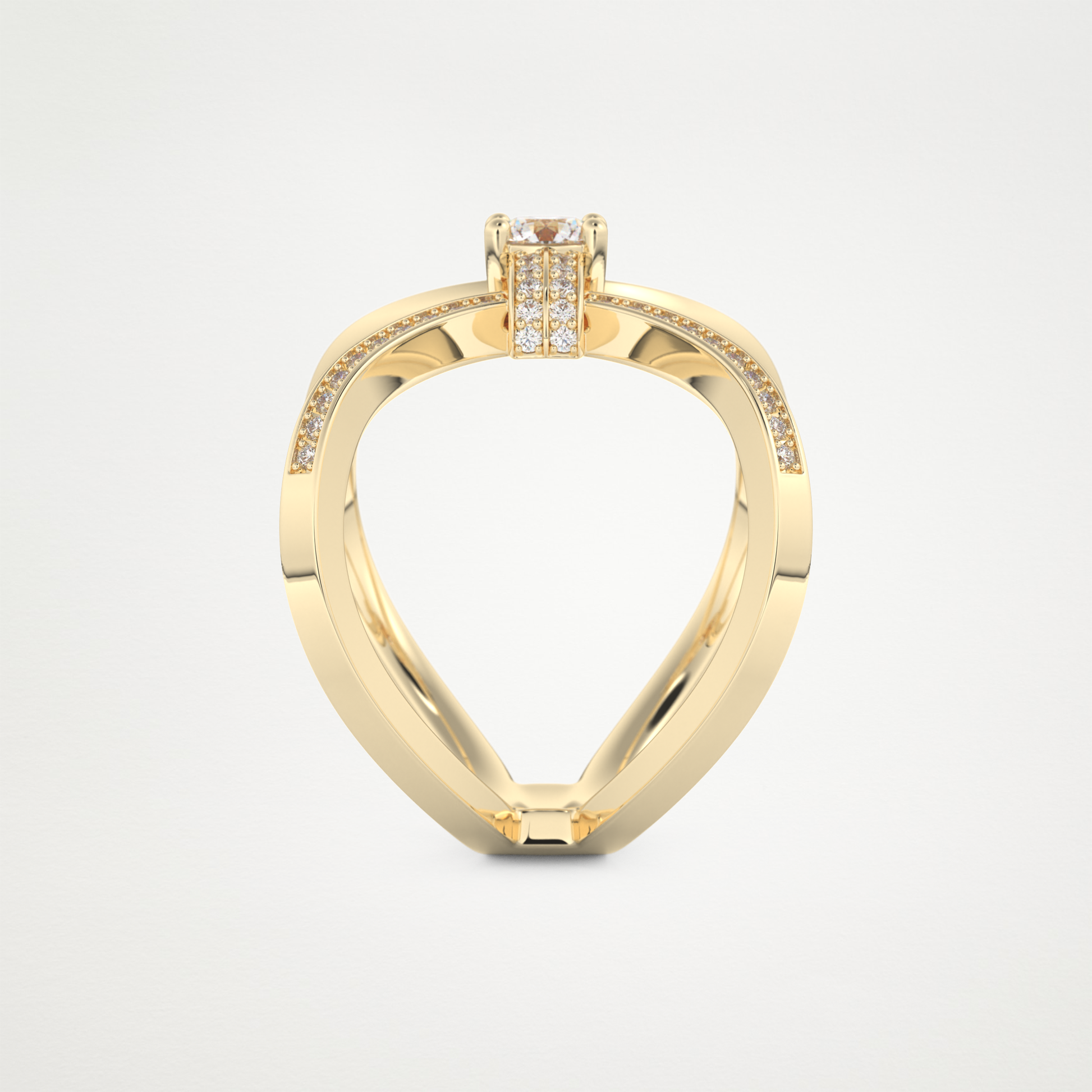 Round Curved Shank & Pave Lab Grown Diamond Engagement Ring