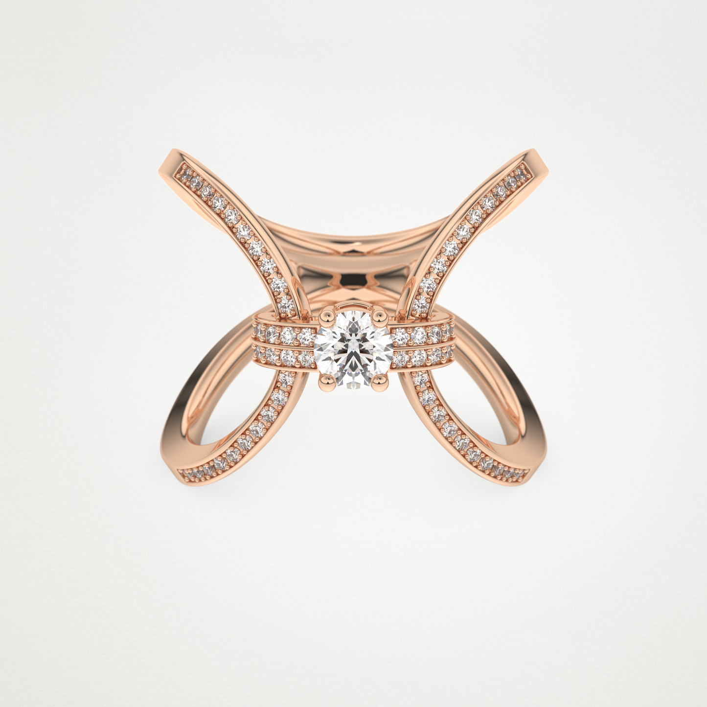 Round Curved Shank & Pave Lab Grown Diamond Engagement Ring