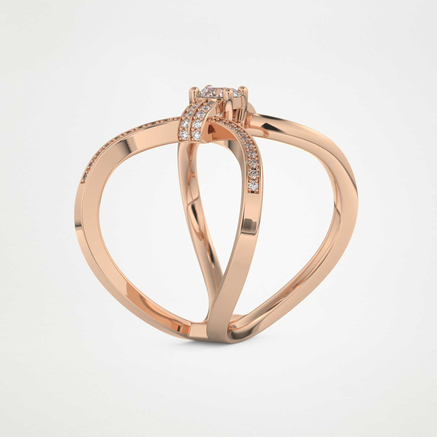 Round Curved Shank & Pave Lab Grown Diamond Engagement Ring