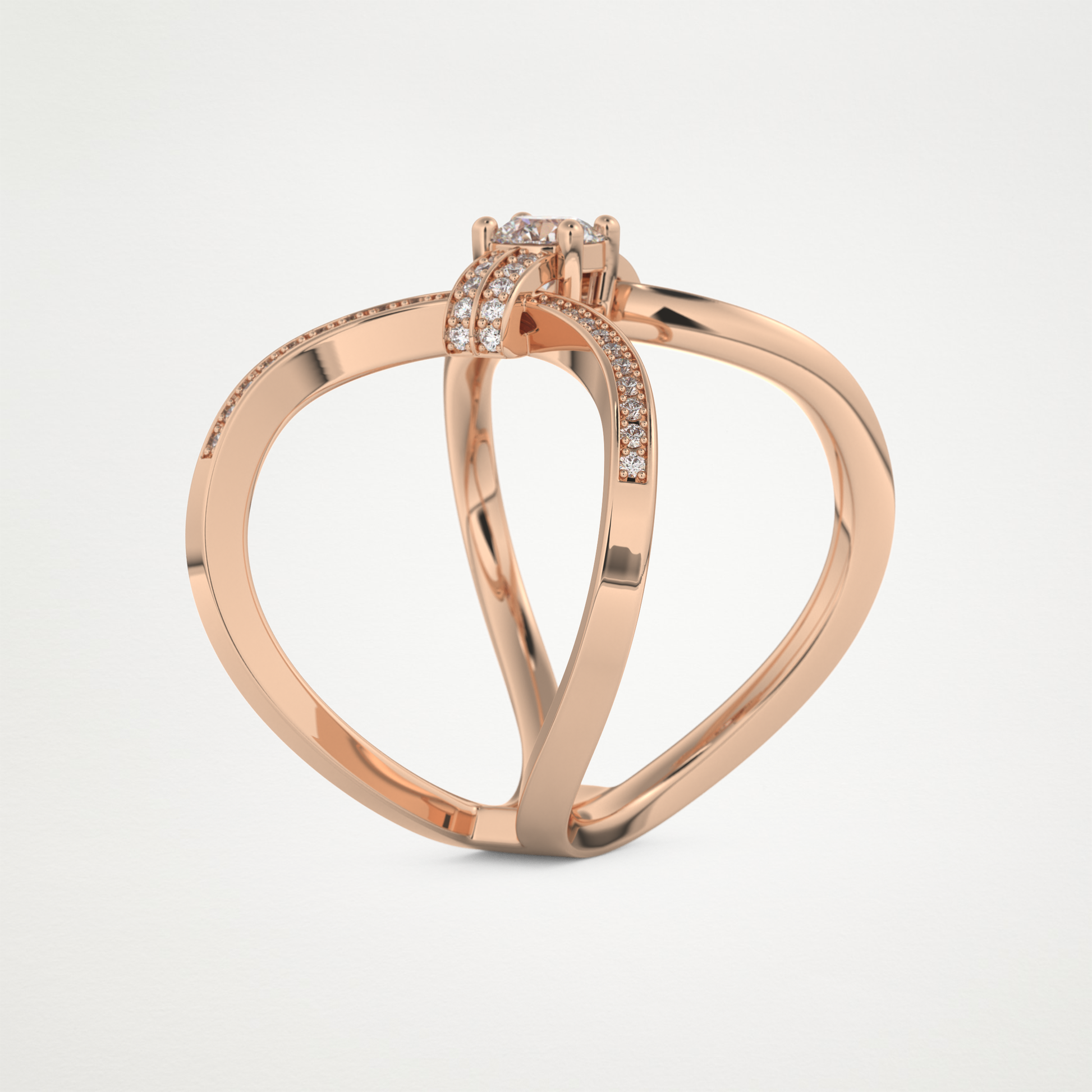 Round Curved Shank & Pave Lab Grown Diamond Engagement Ring
