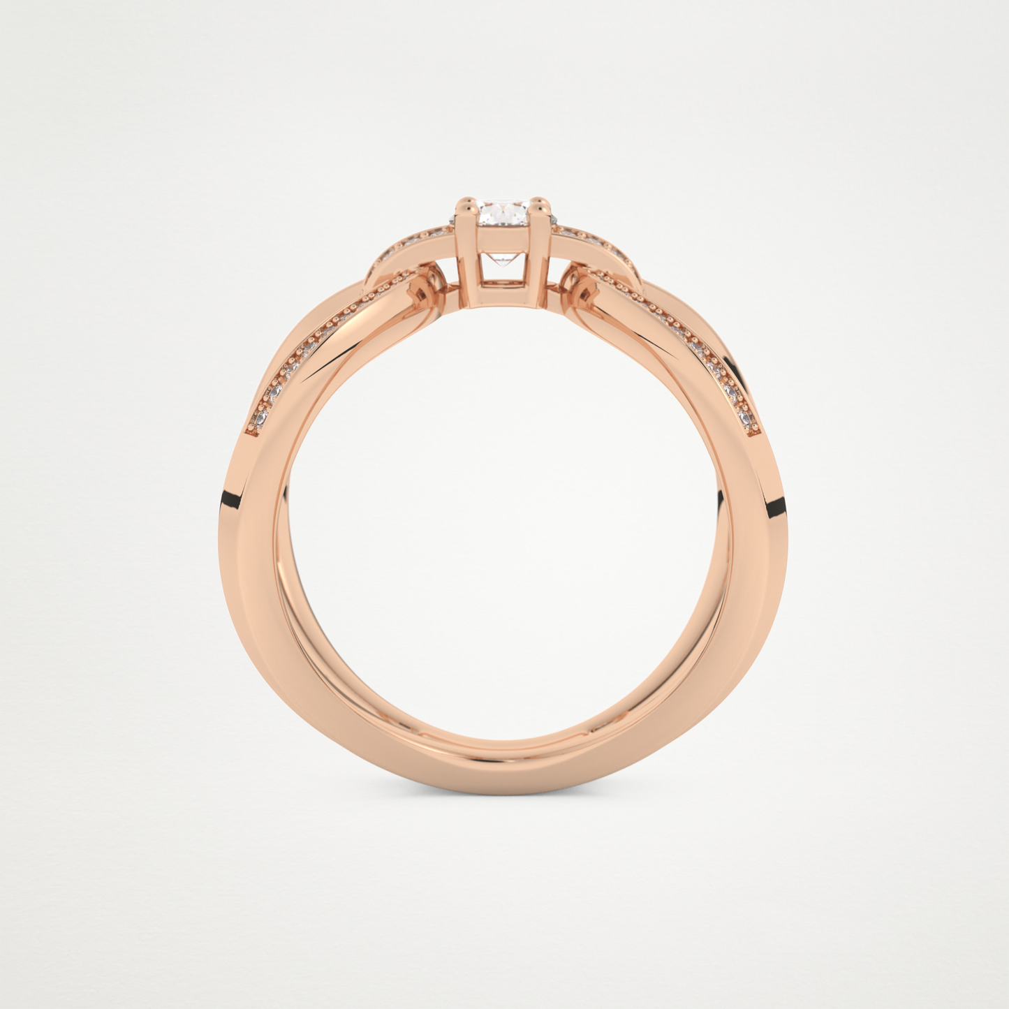 Round Curved Shank & Pave Lab Grown Diamond Engagement Ring