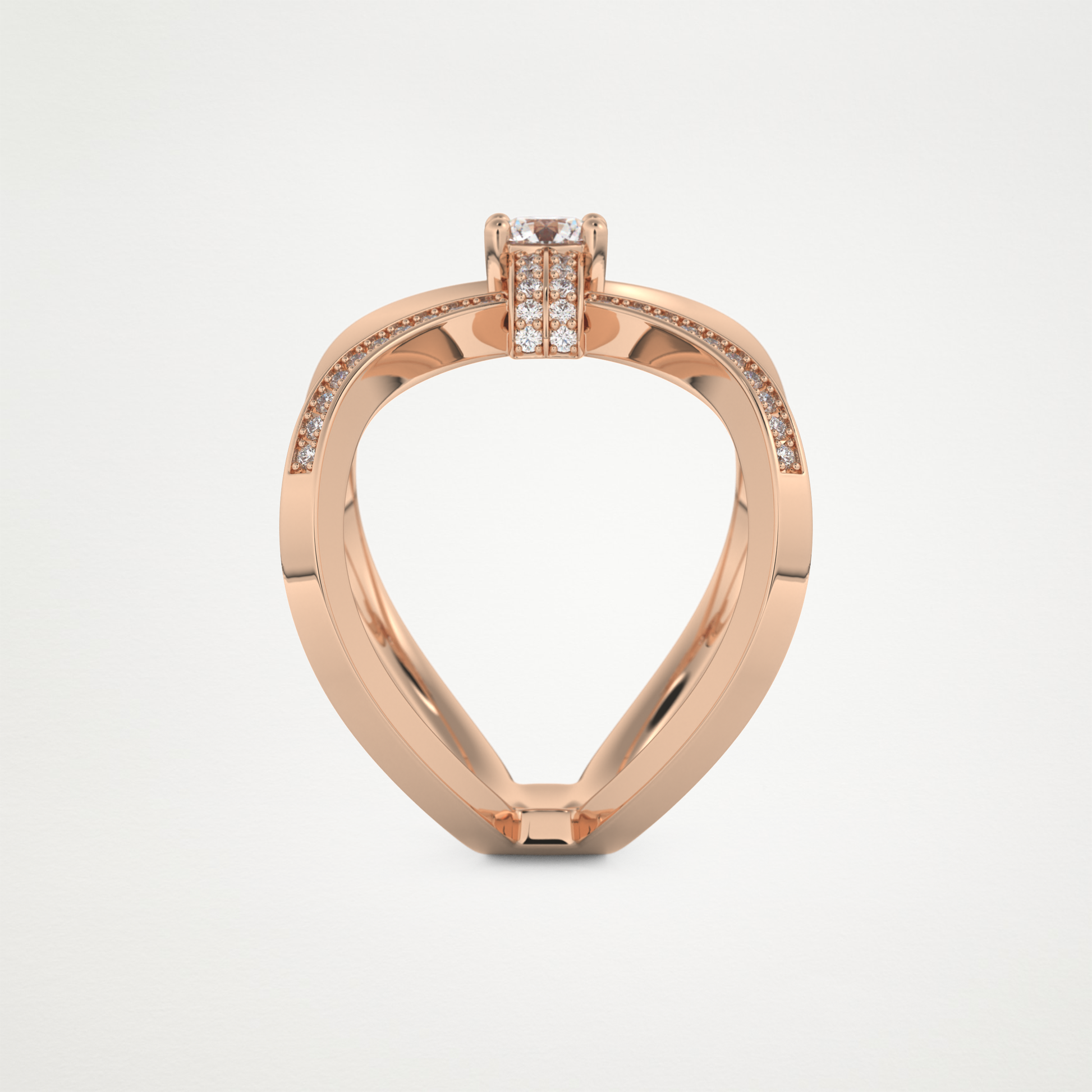 Round Curved Shank & Pave Lab Grown Diamond Engagement Ring