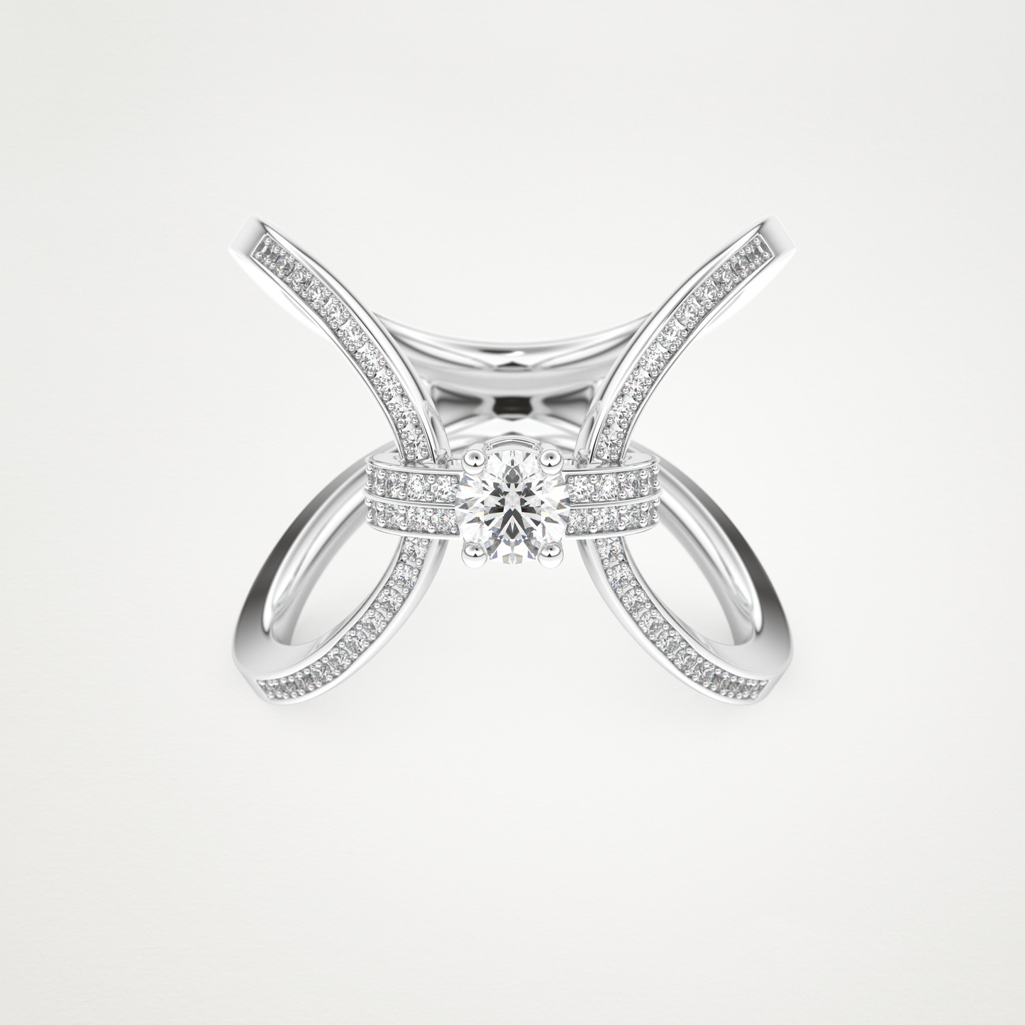 Round Curved Shank & Pave Lab Grown Diamond Engagement Ring