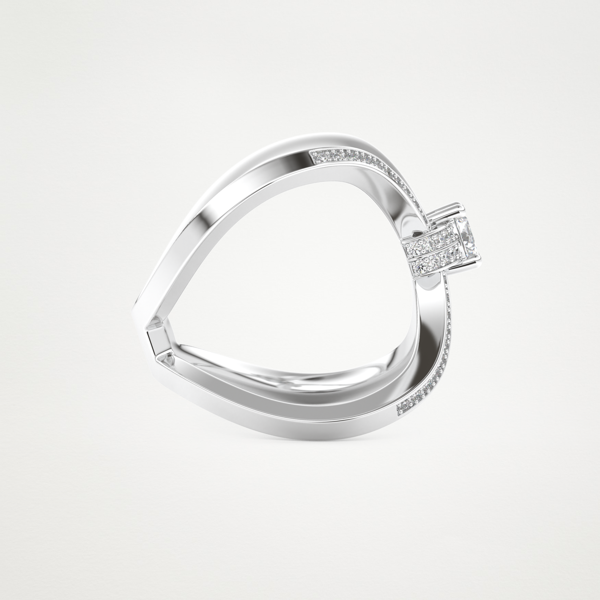 Round Curved Shank & Pave Lab Grown Diamond Engagement Ring
