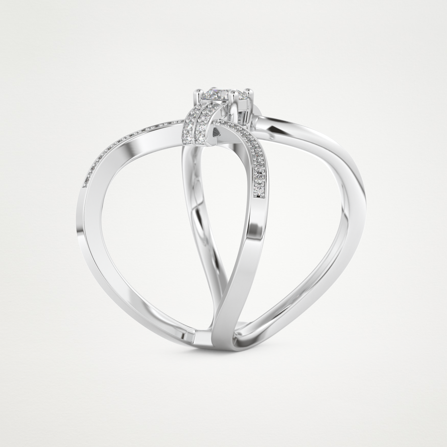 Round Curved Shank & Pave Lab Grown Diamond Engagement Ring