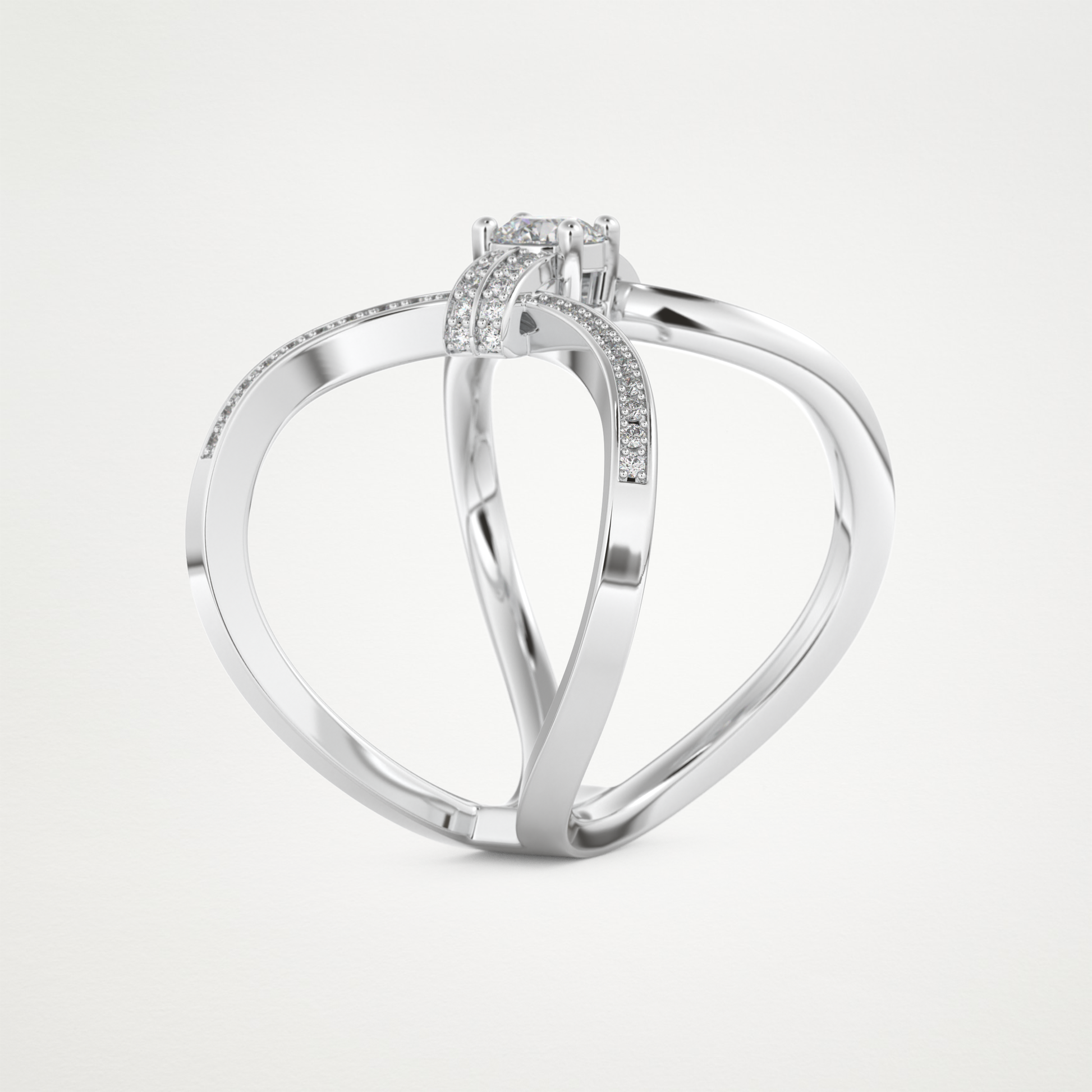 Round Curved Shank & Pave Lab Grown Diamond Engagement Ring
