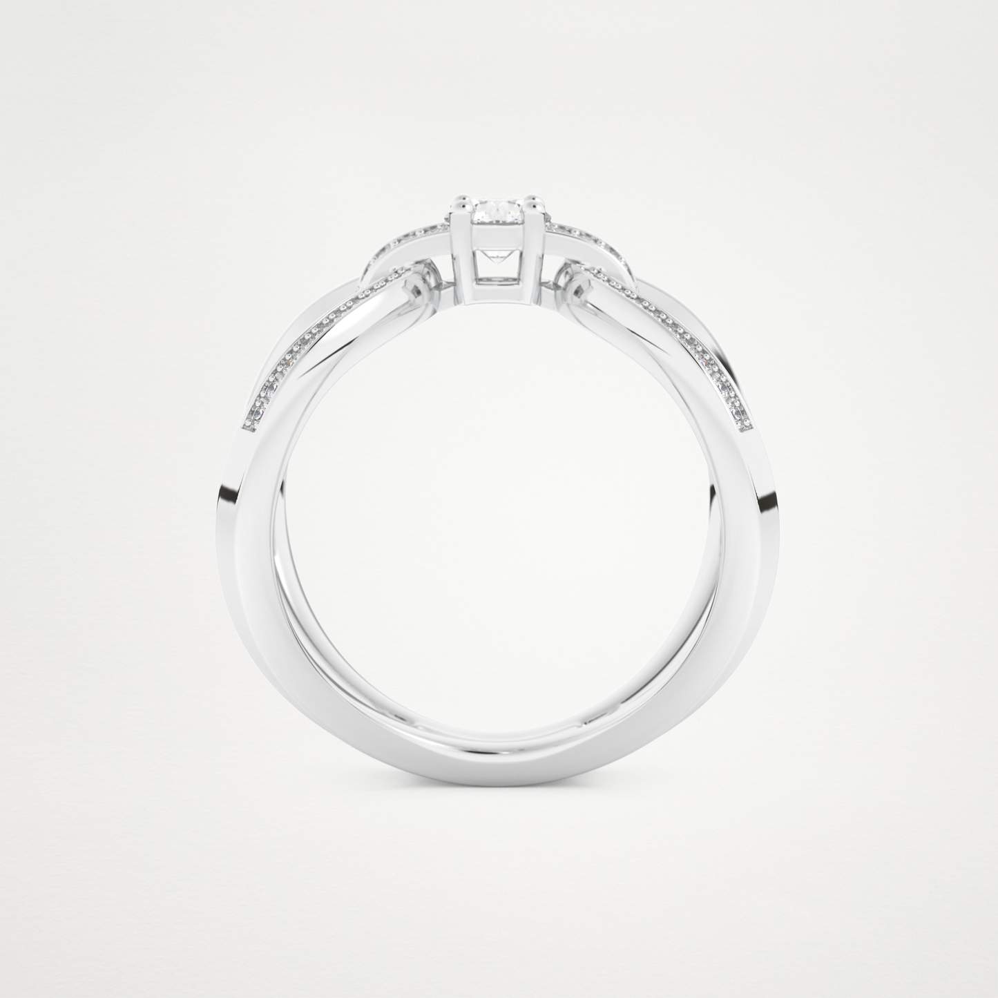 Round Curved Shank & Pave Lab Grown Diamond Engagement Ring