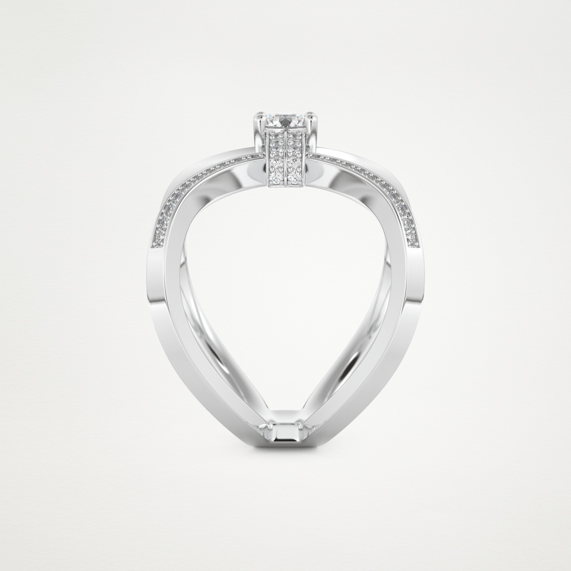 Round Curved Shank & Pave Lab Grown Diamond Engagement Ring