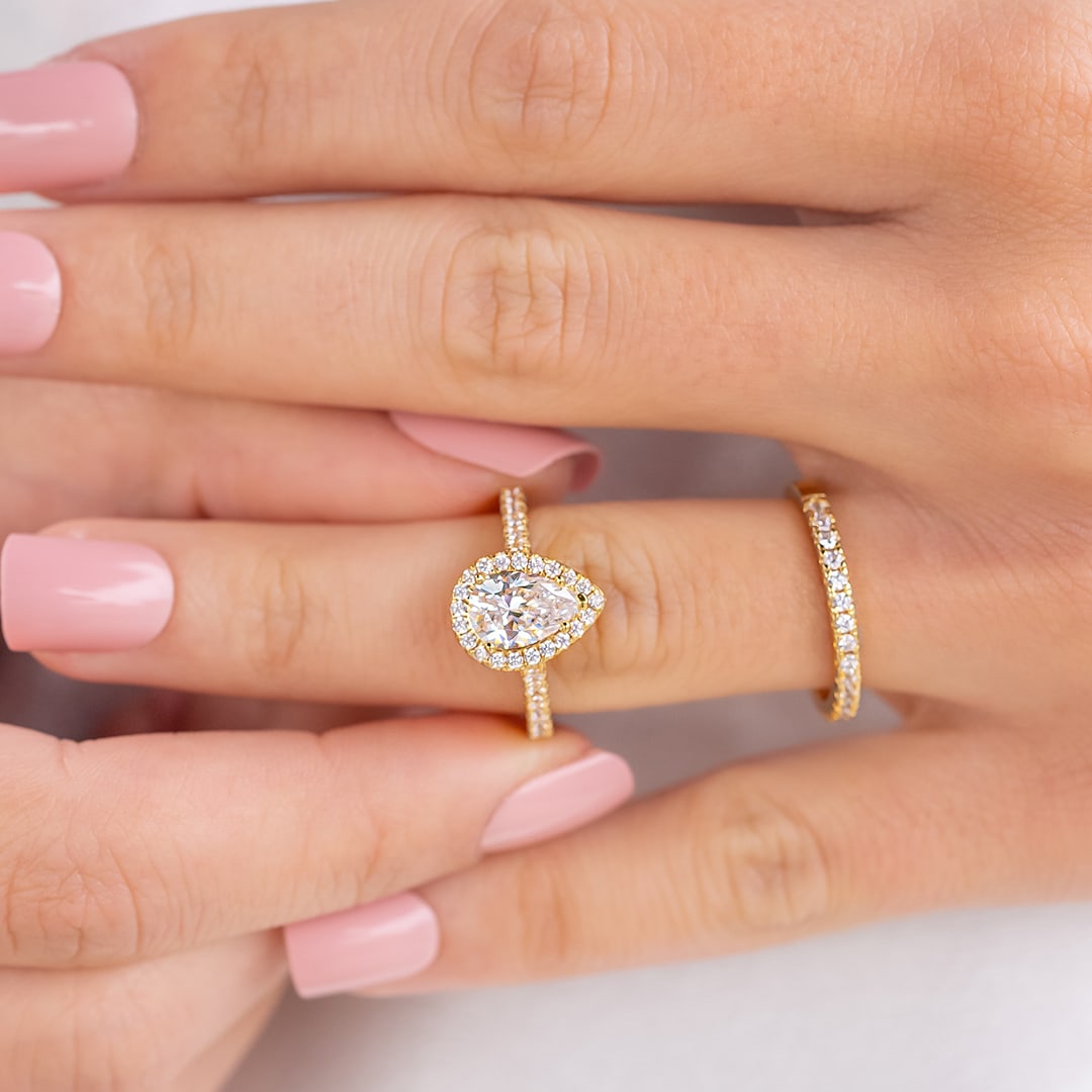 Pear Halo & Pave Lab Grown Diamond Engagement Ring