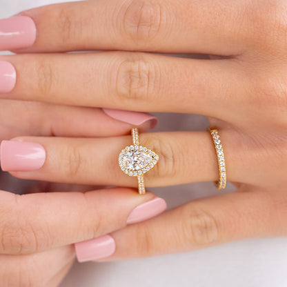 Pear Halo & Pave Lab Grown Diamond Engagement Ring