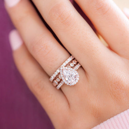 Pear Halo & Pave Lab Grown Diamond Engagement Ring