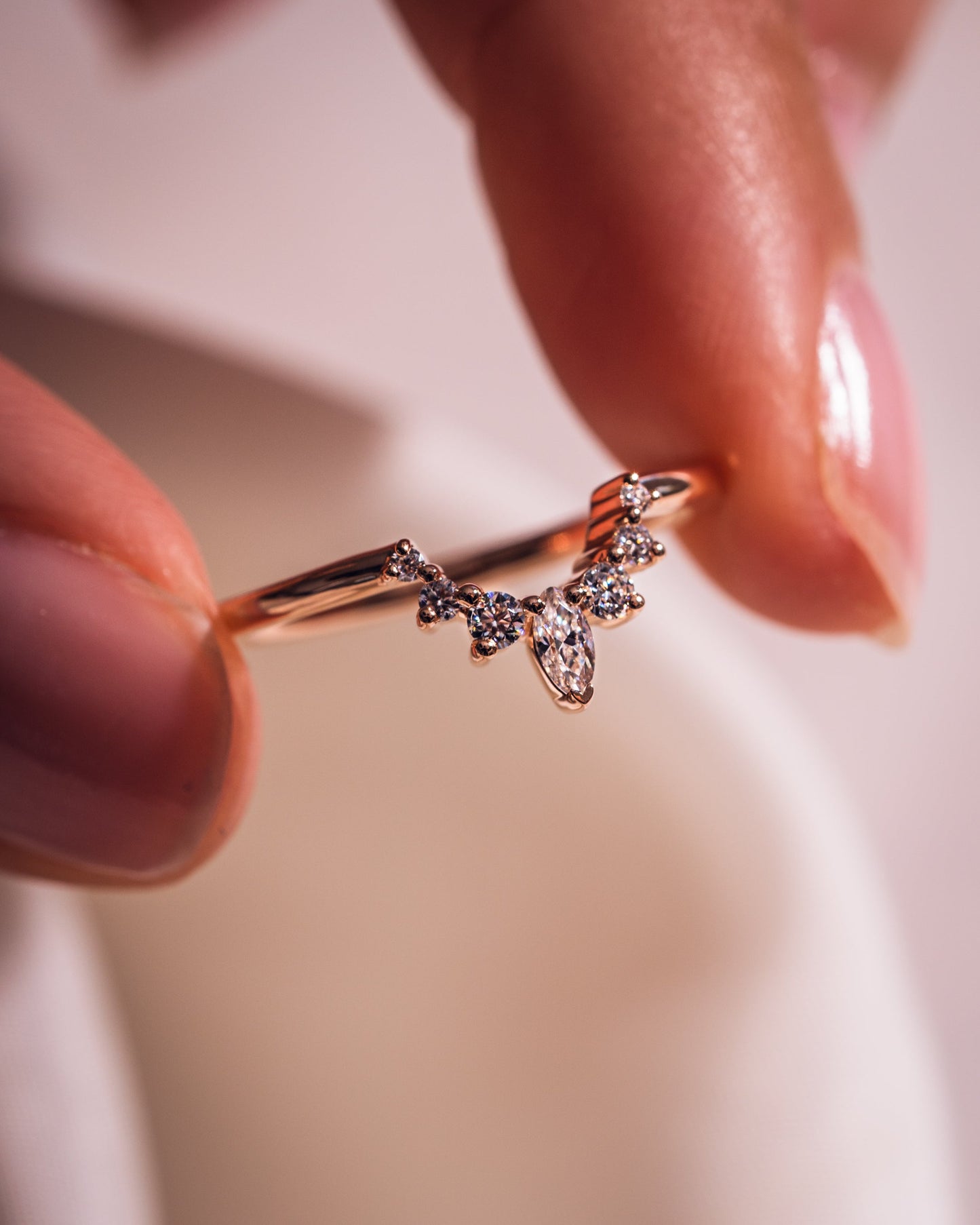 0.14 TCW Marquise & Round U Shaped Lab Grown Diamond Wedding Band