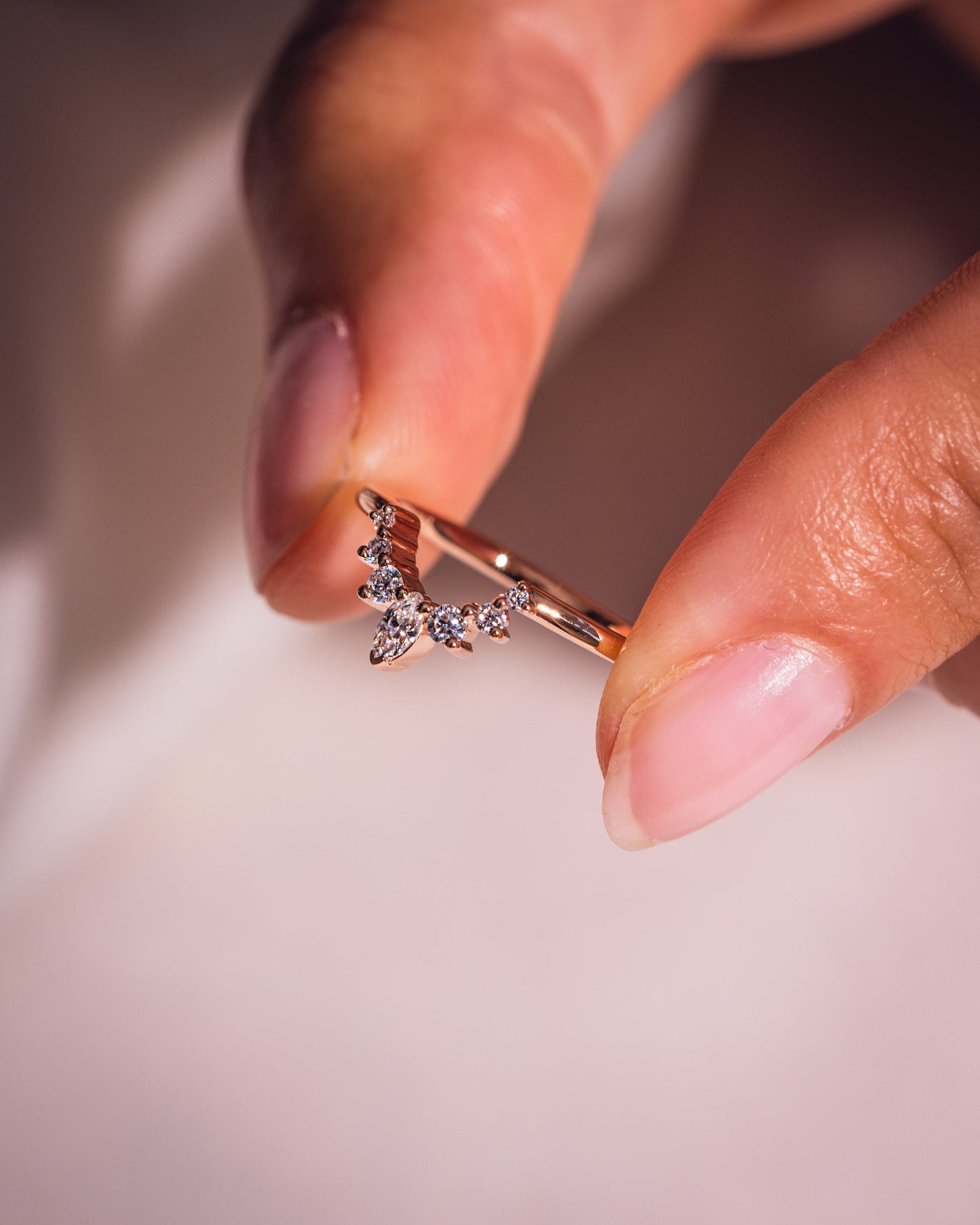 0.14 TCW Marquise & Round U Shaped Lab Grown Diamond Wedding Band