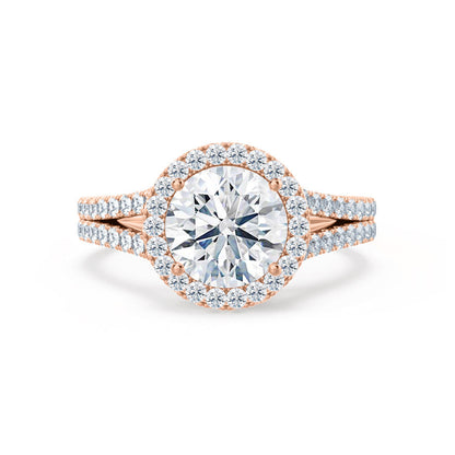 Round Halo & Pave Split Shank Lab Grown Diamond Engagement Ring