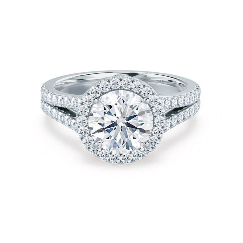 Round Halo, Pave & Split Shank  Lab Grown Diamond Engagement Ring
