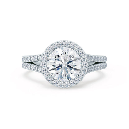 Round Halo & Pave Split Shank Lab Grown Diamond Engagement Ring