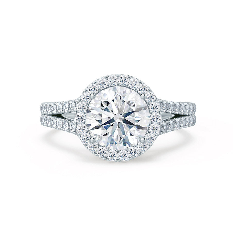 Round Halo, Pave & Split Shank  Lab Grown Diamond Engagement Ring