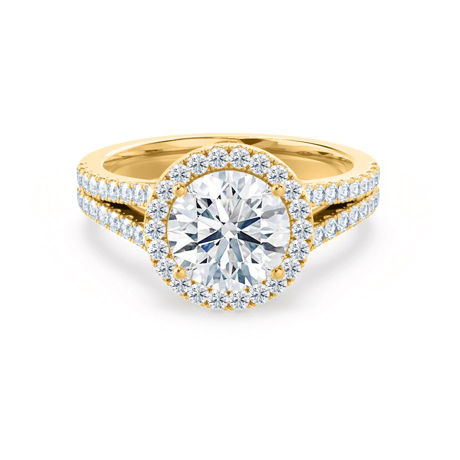 Round Halo & Pave Split Shank Lab Grown Diamond Engagement Ring