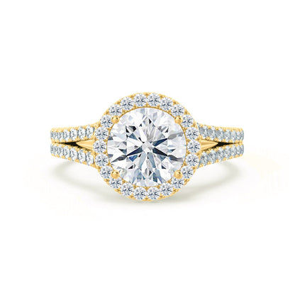 Round Halo & Pave Split Shank Lab Grown Diamond Engagement Ring