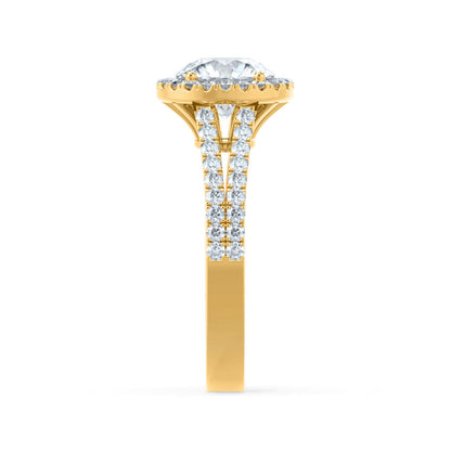 Round Halo & Pave Split Shank Lab Grown Diamond Engagement Ring