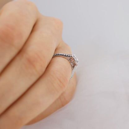 Round Halo & Pave Split Shank Lab Grown Diamond Engagement Ring