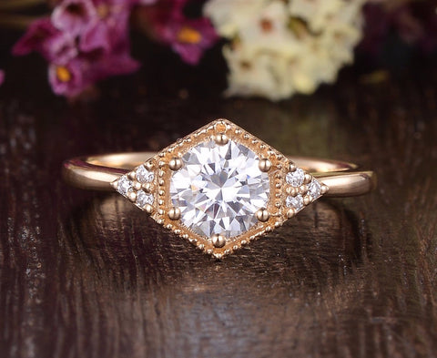 1.60 CT Round Cut Vintage Art Deco Moissanite Engagement Ring 1