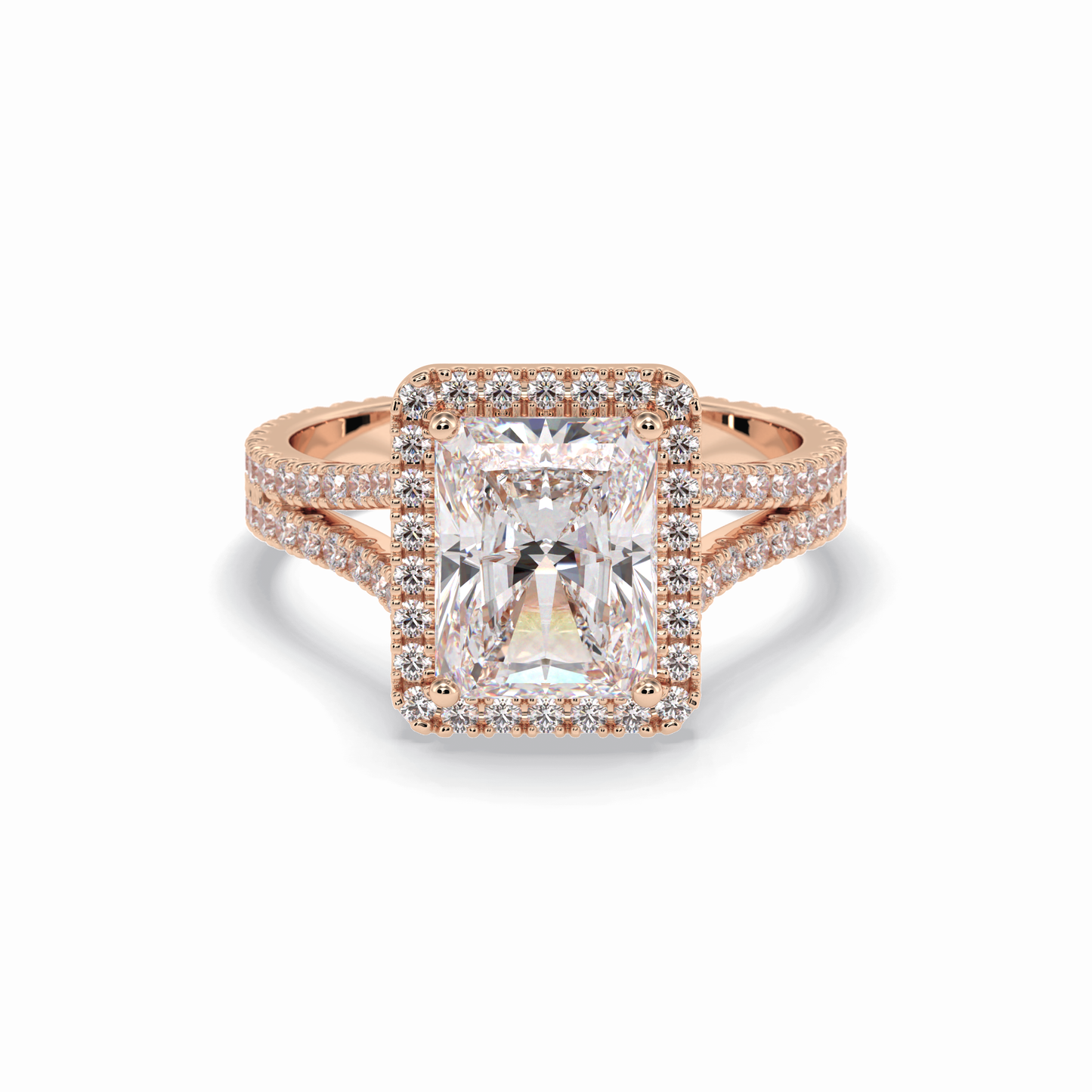 Radiant Halo, Pave & Split Shank Lab Grown Diamond Engagement Ring