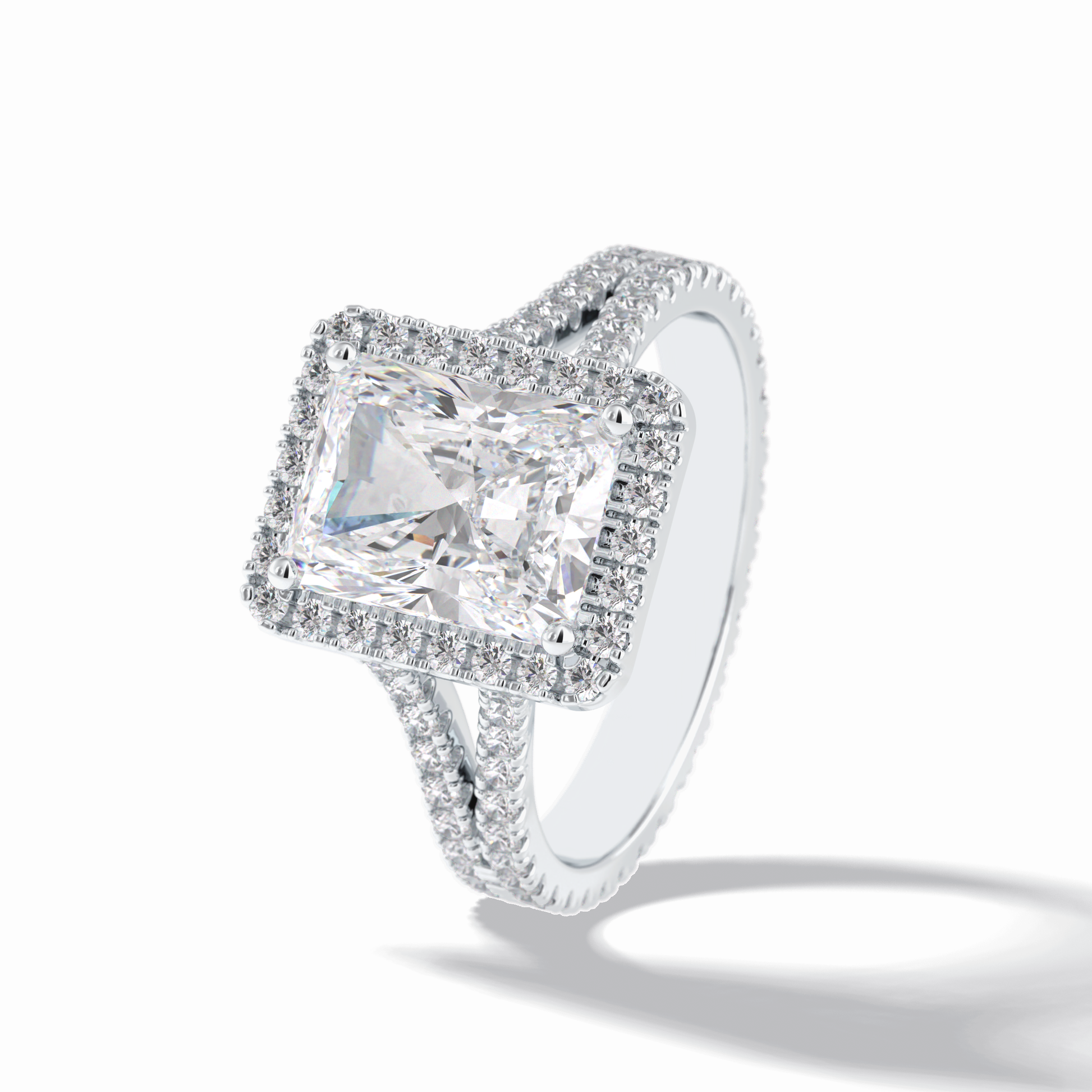 Radiant Halo, Pave & Split Shank Lab Grown Diamond Engagement Ring