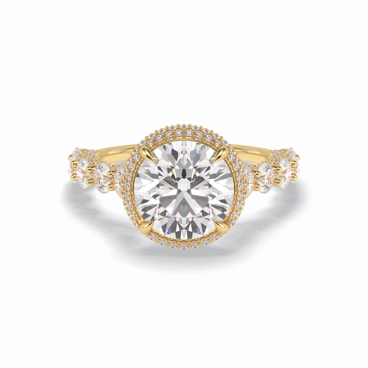 Round Double Halo & Pave Lab Grown Diamond Engagement Ring