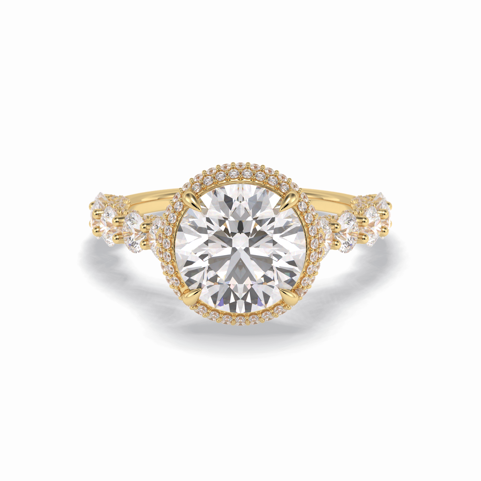 Round Double Halo & Pave Lab Grown Diamond Engagement Ring