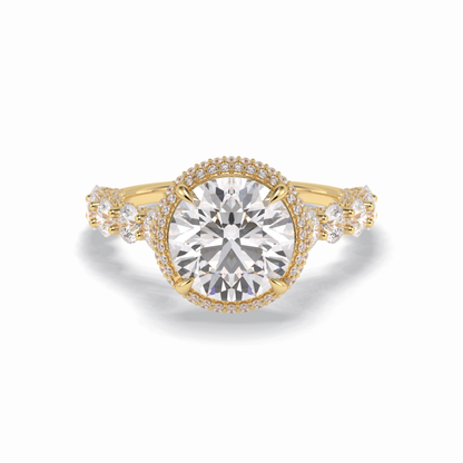 Round Double Halo & Pave Lab Grown Diamond Engagement Ring