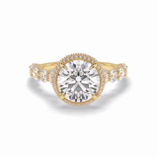 Round Double Halo & Pave Lab Grown Diamond Engagement Ring
