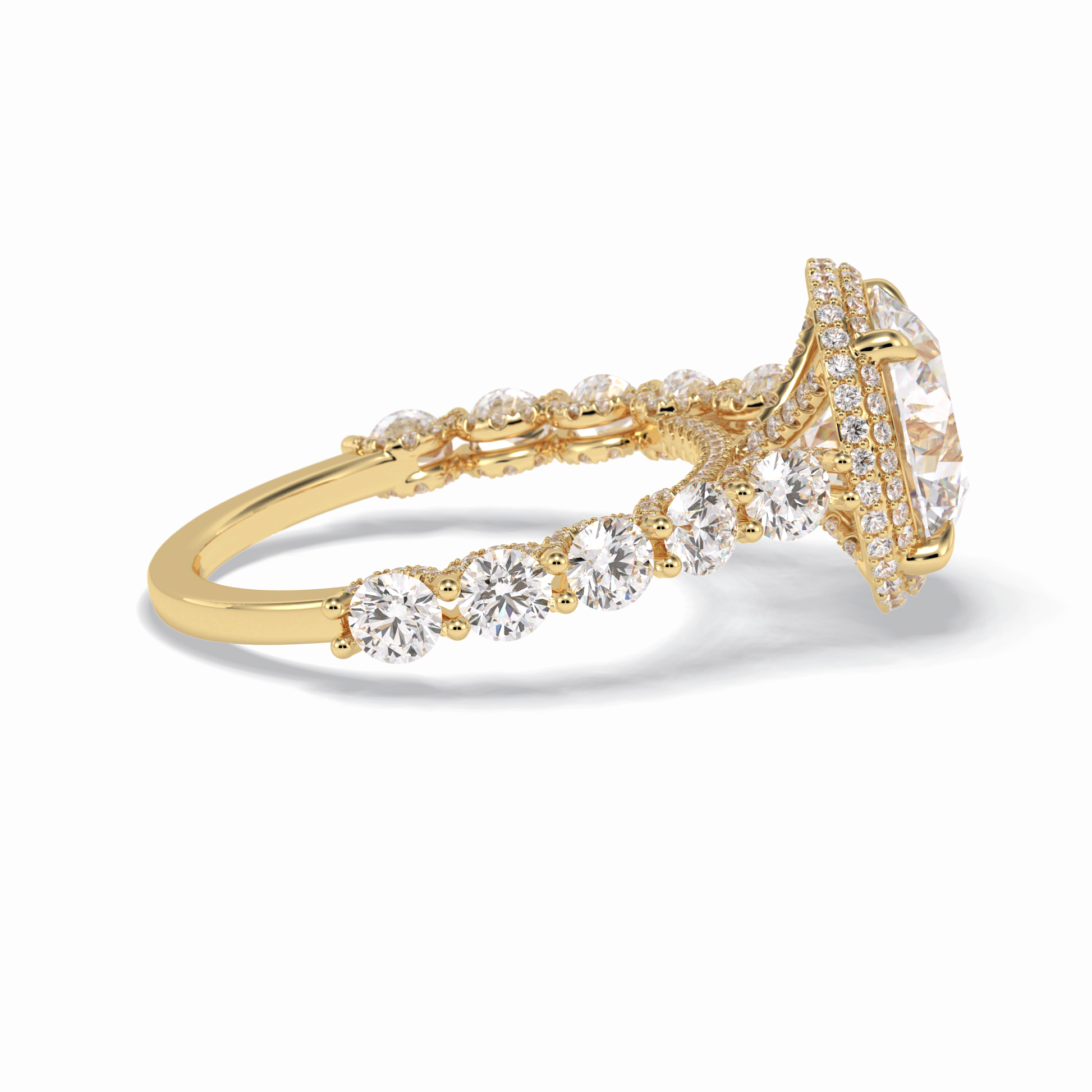 Round Double Halo & Pave Lab Grown Diamond Engagement Ring