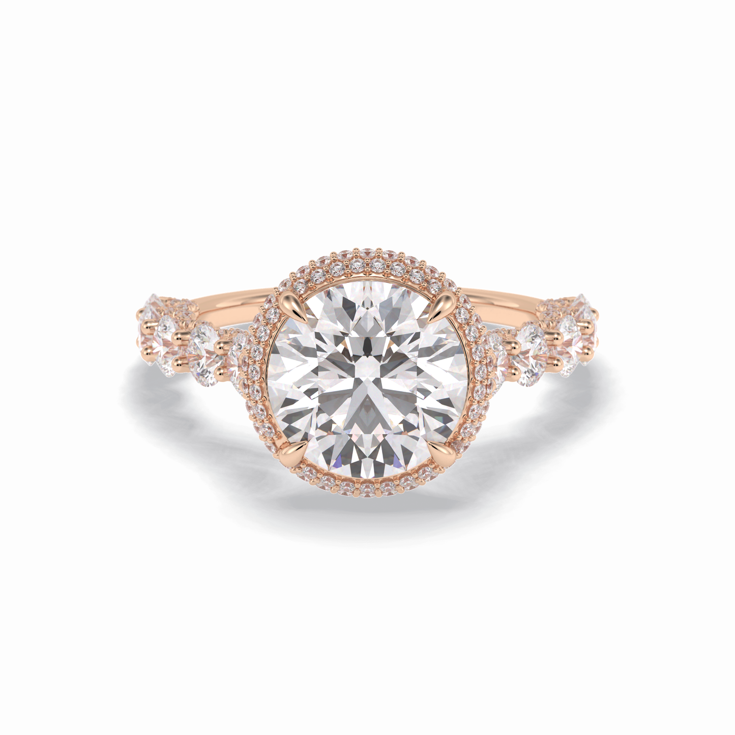 Round Double Halo & Pave Lab Grown Diamond Engagement Ring