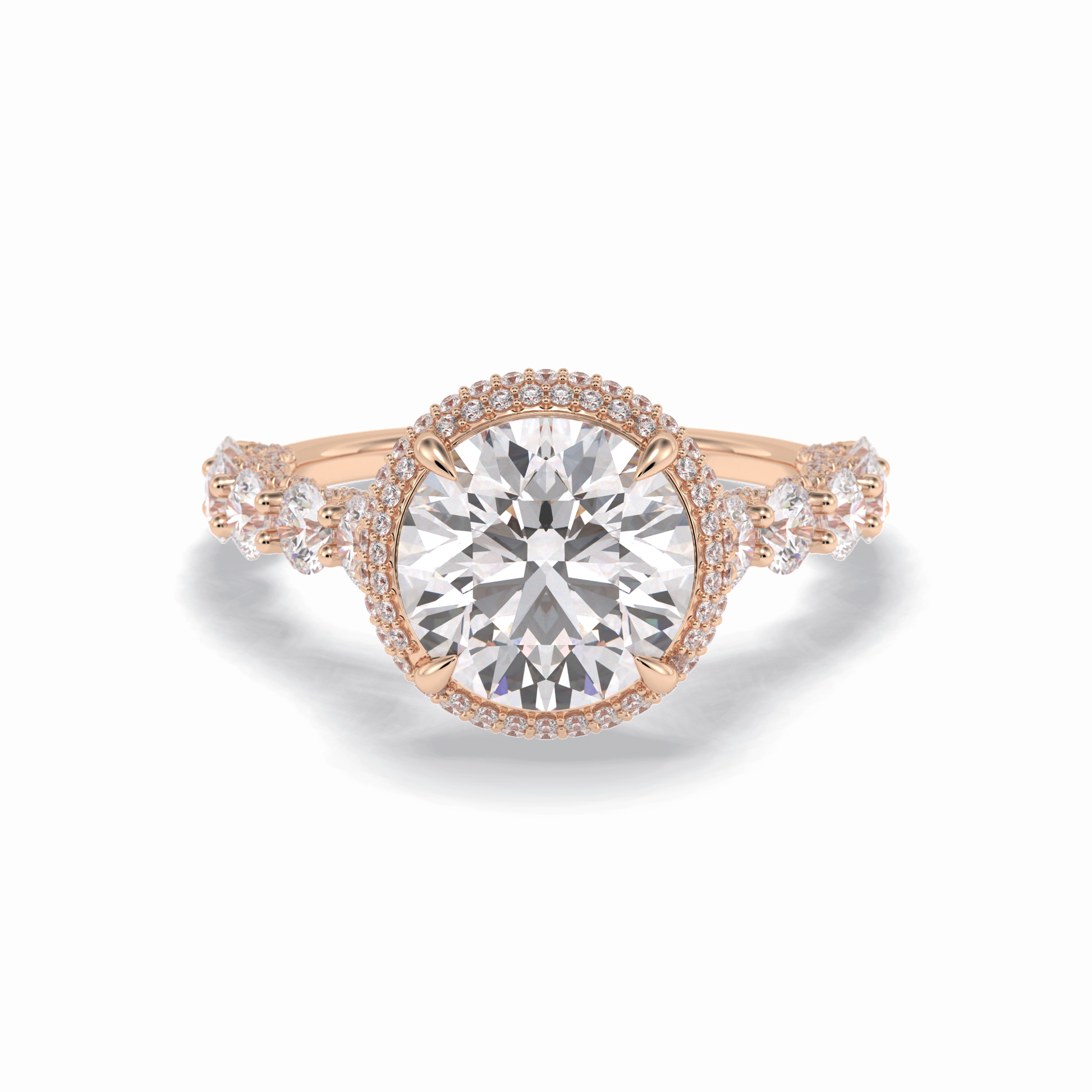 Round Double Halo & Pave Lab Grown Diamond Engagement Ring