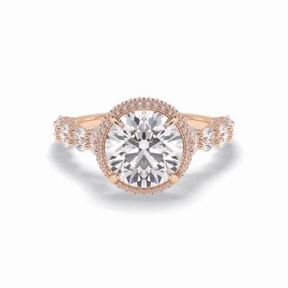 Round Double Halo & Pave Lab Grown Diamond Engagement Ring