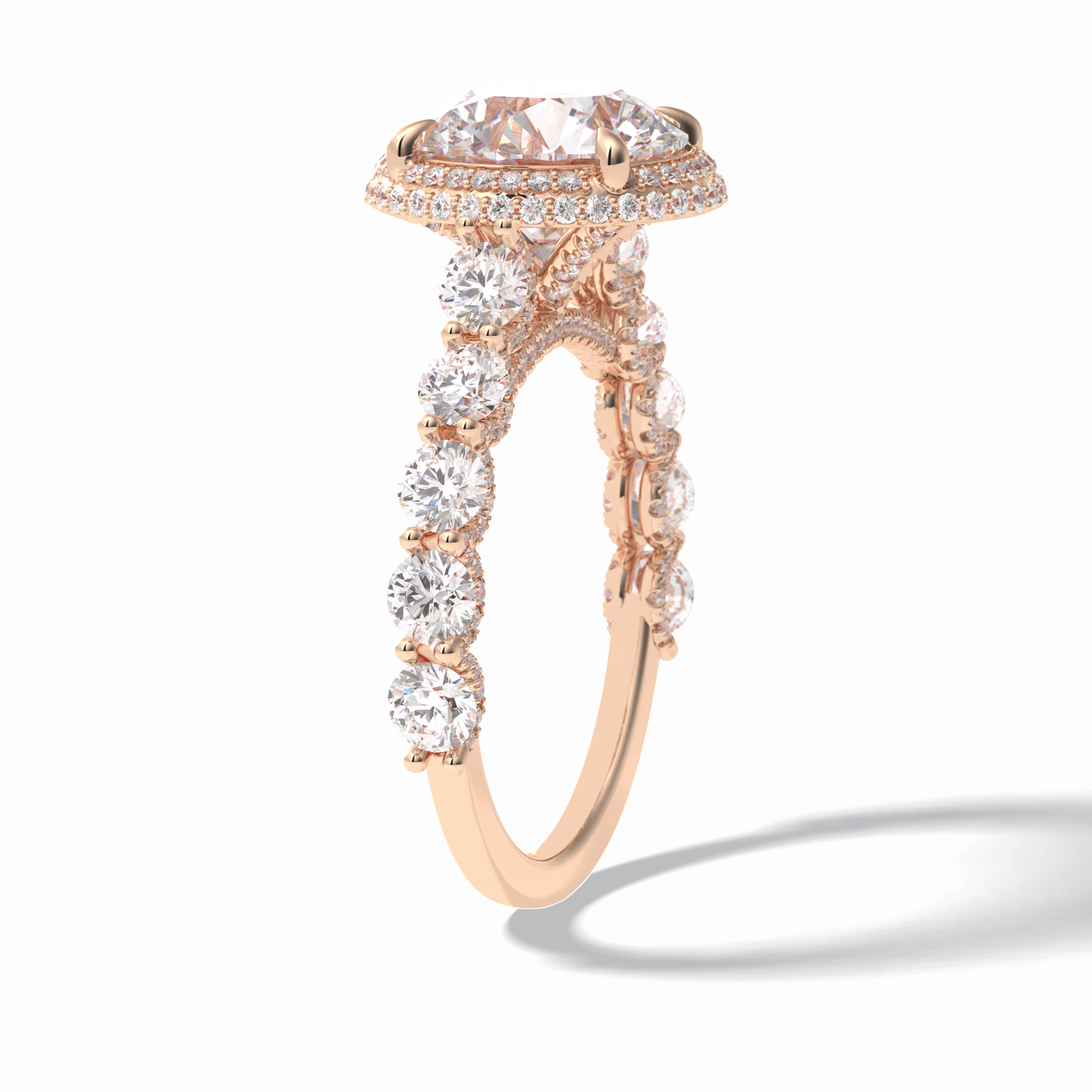 Round Double Halo & Pave Lab Grown Diamond Engagement Ring