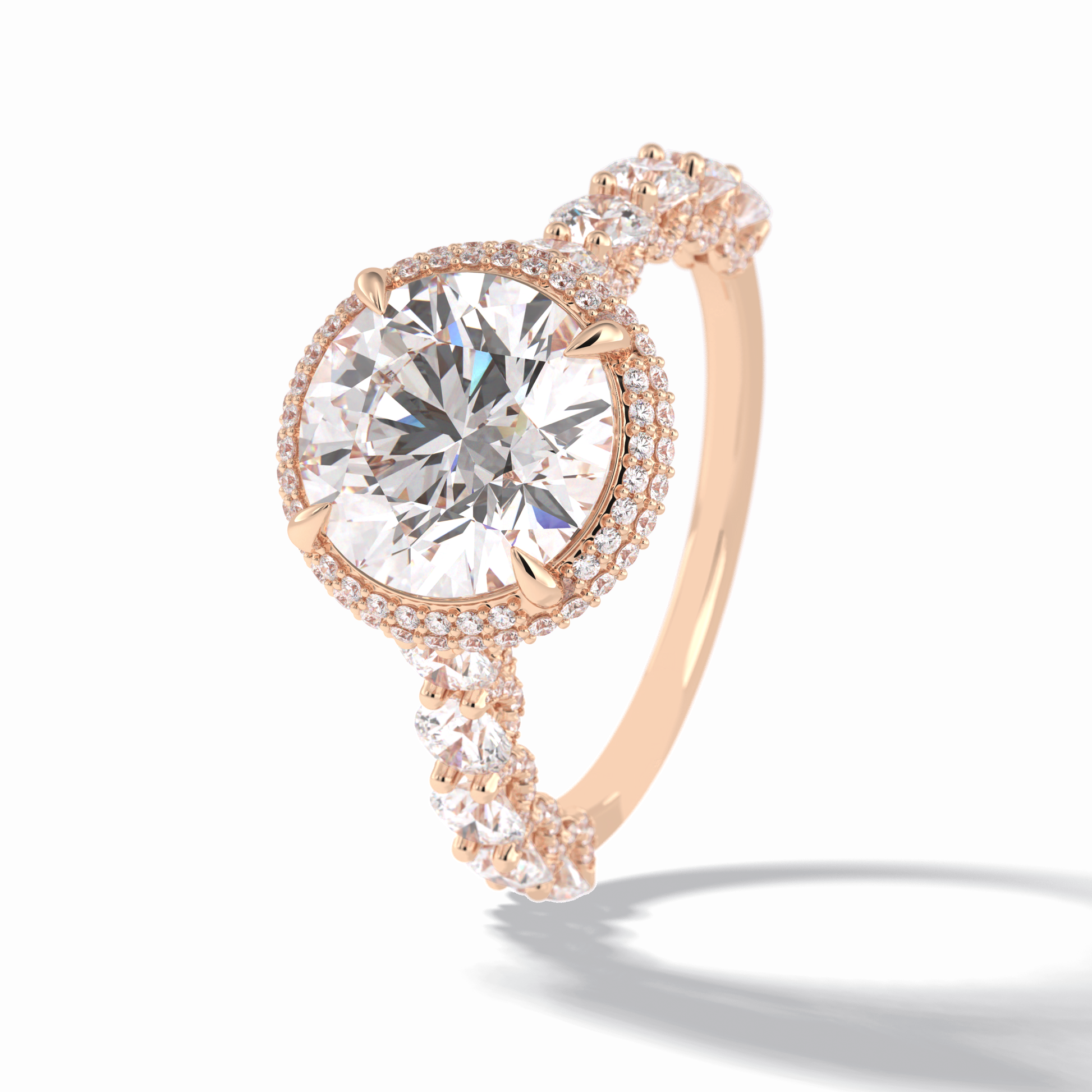 Round Double Halo & Pave Lab Grown Diamond Engagement Ring