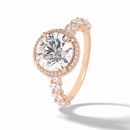 Round Double Halo & Pave Lab Grown Diamond Engagement Ring